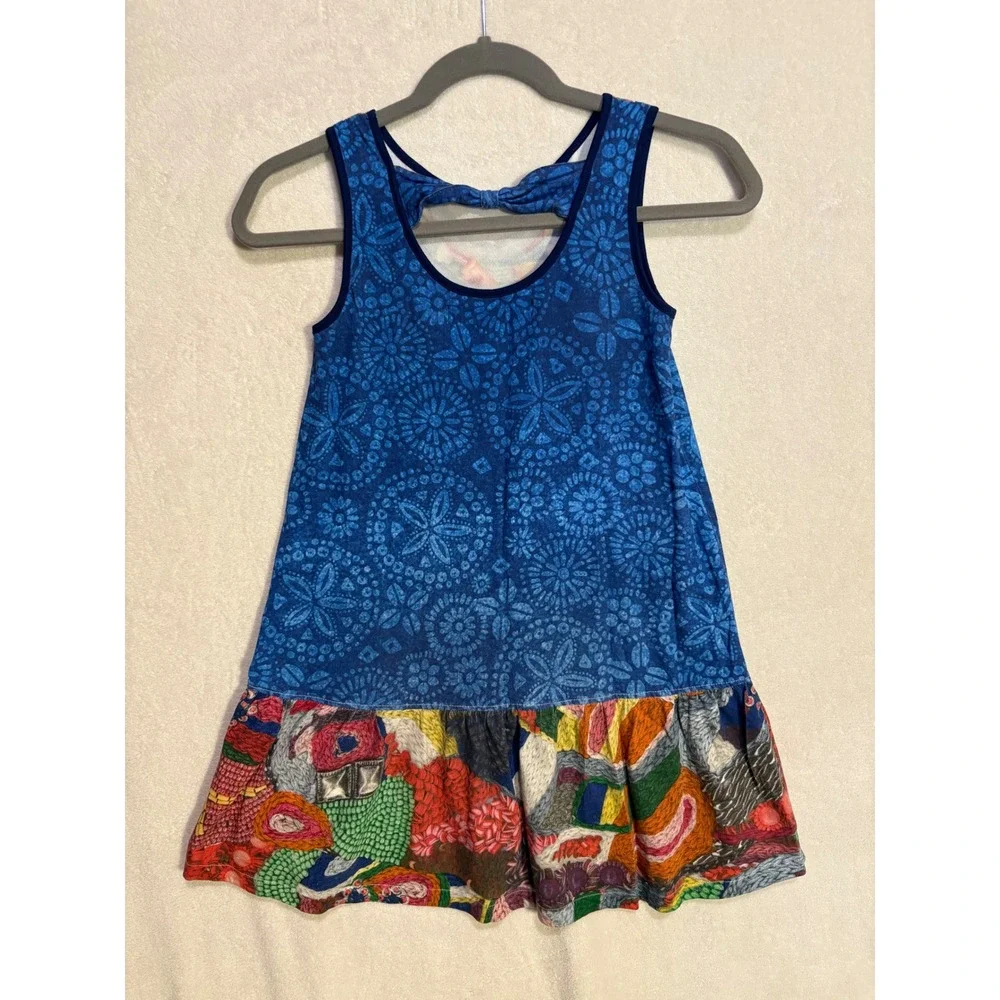 Desigual Uagadugu Girls Blue Mandala Embroidered Mirror Ruffle Dress Size 9/10